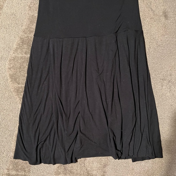 GAP Stretch Plain Solid Black Mock Wrap Wide Strap Tank Midi Dress Flowy Flares - Picture 9 of 9